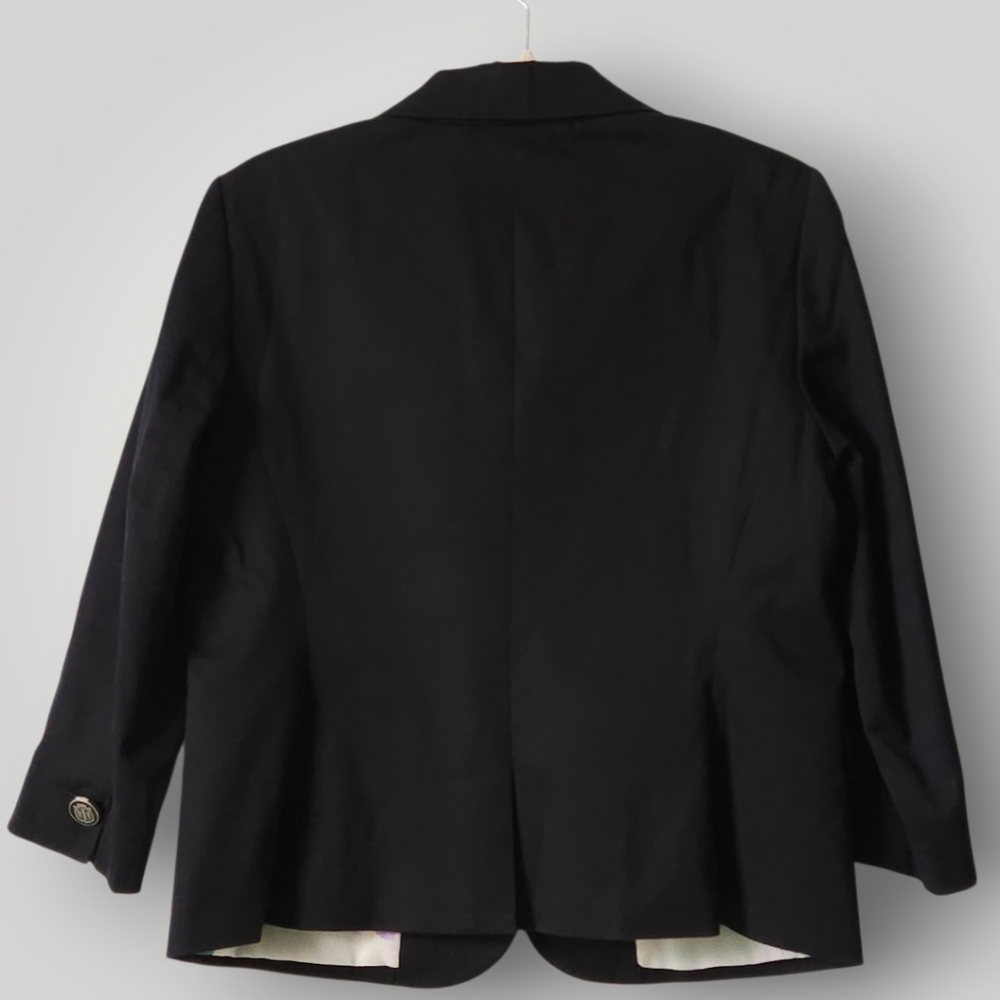 Talbots 10 Black Cotton Stretch Blazer 3/4 Sleeve Logo Buttons Professional - Picture 4 of 10